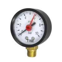Манометр радиальный 0-10 бар d.50мм (металлич.корпус+стекло, присоед.латунь 1/4"нар.)